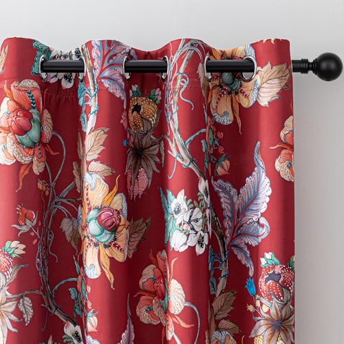 Image of MYSKY HOME 95% Floral Blackout Curtains 63 Inch Length Bedroom Black Out Thermal Insulated Curtain Printed Flower Vintage Style Grommet Window Panels Living Room Kitchen, Pack-2, Terracotta