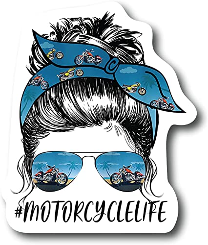 Motorcycle Life Vinyl Sticker, 4.5 Inch - Girl Woman Biker Motorcycle Rider Lady Biker Cars Trucks Moped Helmet Auto Automotive Craft Car Window Decal Waterproof