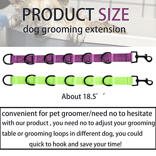 Dog Grooming Extension Dog Grooming Loops Dog Grooming Table Straps Grooming Extender Dog Grooming Strap Dog Grooming Leash and Clamp Quick Release 6 D-Ring Purple & Green - Thumbnail 2