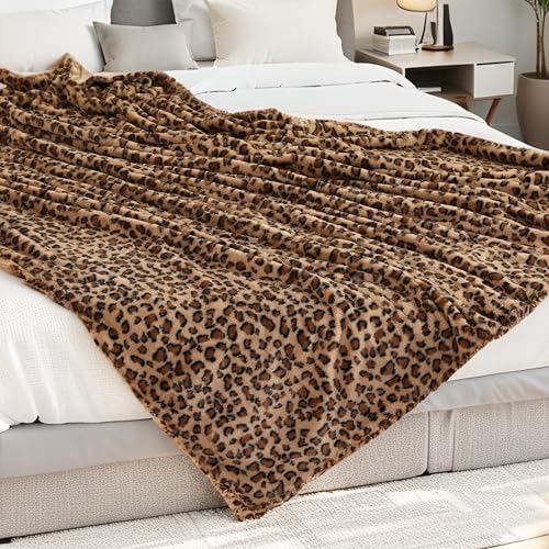 Electric Heated Blanket Throw Size 50" x 60", Super Cozy Soft with 6 Heating Levels & 3 Hours Auto Off, Soft & Comfort, Machine Washable, Home Office Use, Brown Leopard Print