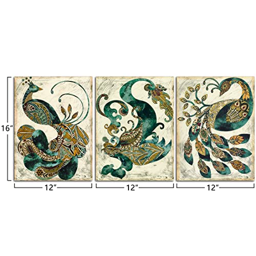 Loomarte - 3 Piece Canvas Wall Art Modern Peacock Decor Giclee Canvas Prints Framed Home Decor Abstract Animals Wall Decorations Paintings For Living Room Bedroom Dining Room Bathroom #TOP1