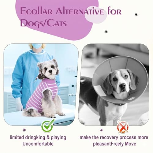 Image of Dog Surgery Recovery Suits, Sleeveless Dog Recovery Suit Female, E-Collar & Cone Alternative Surgical Suit for Small and Medium Dogs After Surgery, Striped Dog Onesie Pajamas