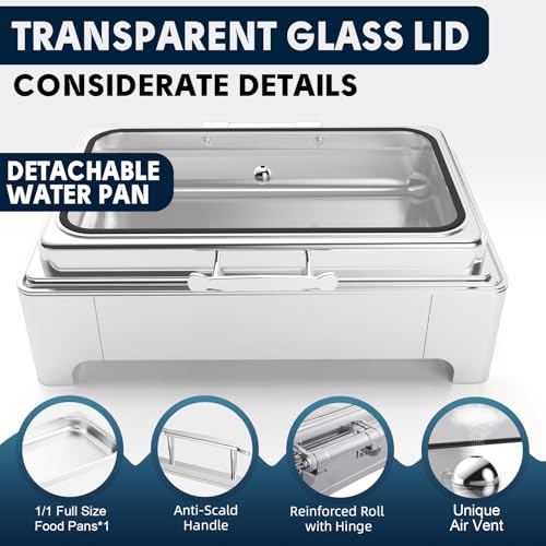 THXSUN Electric Chafing Dish 9QT Full Size, Electric Roll Top Buffet Warmer with Glass Lid, 400W Electric Food Warmer, Commercial Buffet Server for Catering & Events