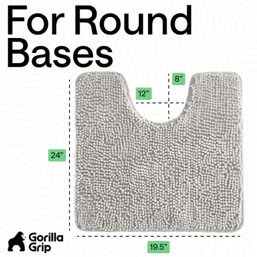 Image of GORILLA GRIP Plush Absorbent Shaggy Chenille Bath Rug Mat for Oval Toilet Base with Rubber Backing, Machine Washable Rugs, Soft Microfiber Contour Mats for Toilets, Bathroom Decor, Lt Gray
