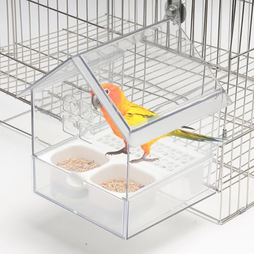 Mangeoire pour oiseau suspendu blanc avec double baignoire externe