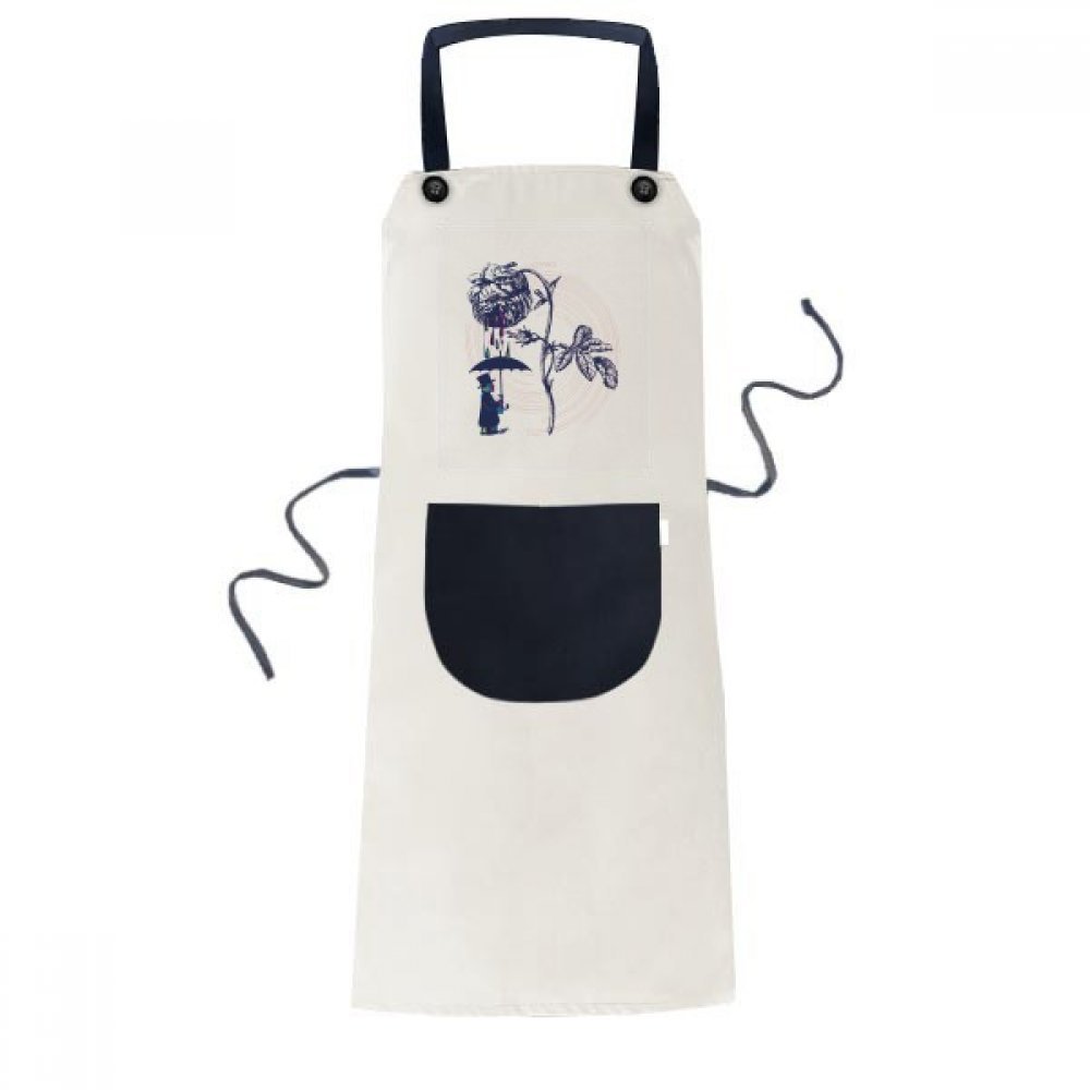 Tablier de cuisine fleur noir protecteur avec grande poche pour homme et femme