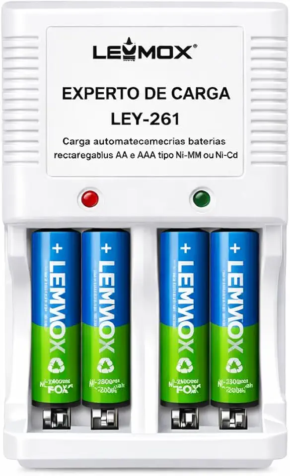 Carregador de Pilhas LEY-261, Bivolt Automático 110V/220V, para AA, AAA e 9V, 3 em 1, Compacto