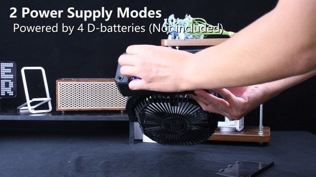 Wavmill Battery Operated Fan [200H Max], 2 in 1 D-Cell Battery & USB Powered Fans, Portable Camping Fan with 4 Speeds, Light, Timer, Remote for Outdoor Tent, Travel, Picnic, Office, Bedroom - Black