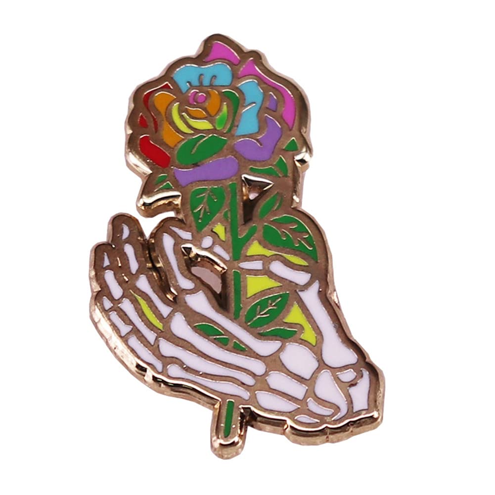 AFSJEEPSkull Skeletons Brooch Badge The Skeleton Holds a Rose Love and Death Badges Romantic Enamel Pin Punk Gothic Jewelry Denim Shirt Bag Lapel Pins Gifts for Women