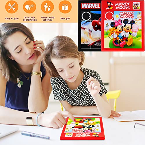2Pcs 15 Slide Puzzle Game Plastic Slide Puzzle Brain Teaser Funny Iq Game Mouse & Spider Man #TOP7