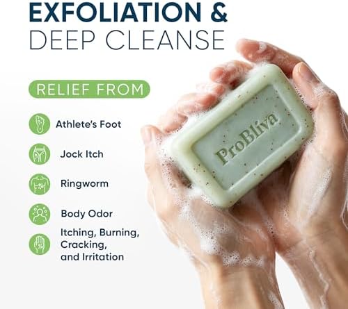 ProBliva Antifungal Soap Bar Exfoliating Scrub with Tea Tree Oil & Charcoal for Ringworm, Jock Itch & Athlete’s Foot, Antibacterial Body & Foot Soap for Men & Women - 1