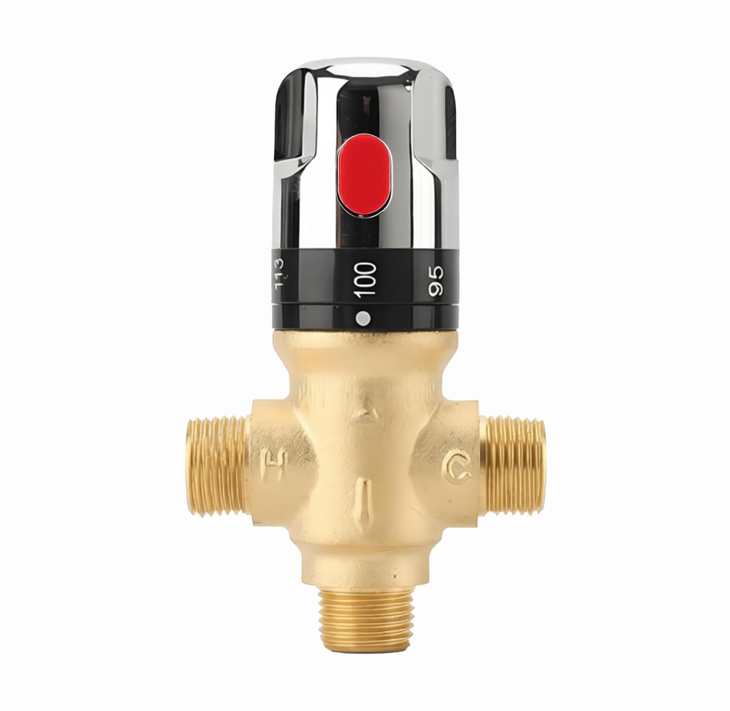 TreMax Thermostatic Mixing Valve, Shower Mixing Valve with NPT Thread US Standard, Temperature Constant Control Valve, Fahrenheit Scale Mark, Solid Brass- Golden