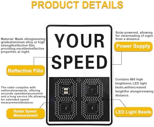Solar-Powered Radar Speed Sign - 20x27in Traffic Display for Highways & Speed-Limited Roads, Solar Feedback Warning Board with Accessories, Boost Road Safety & Awareness