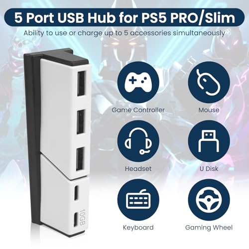 Raryars Hub USB para PS5 Slim e PS5 Pro Extensor de porta USB de expansão de alta velocidade, adapta