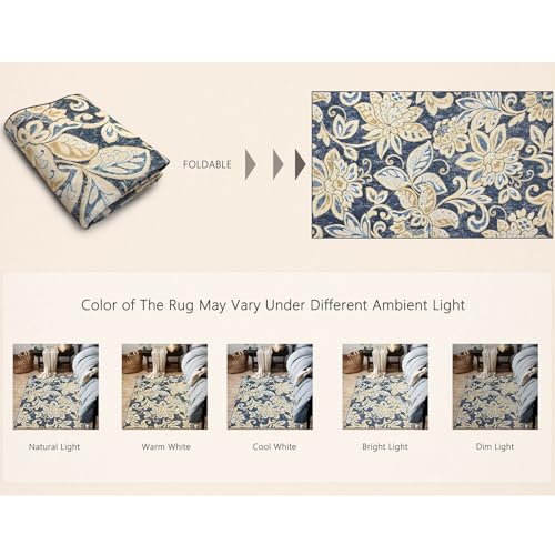 Tapete decorativo paisley floral azul 2x3 bajo pelo miniatura 6