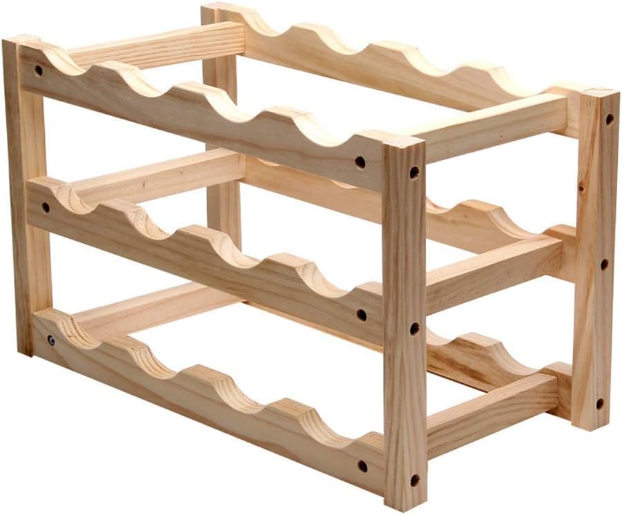 Wooden 12 Bottles Wine Racks Free Standing Countertop Stackable Wine Shelf Fully Assembled Elegant Organizer 46×24×28 cm