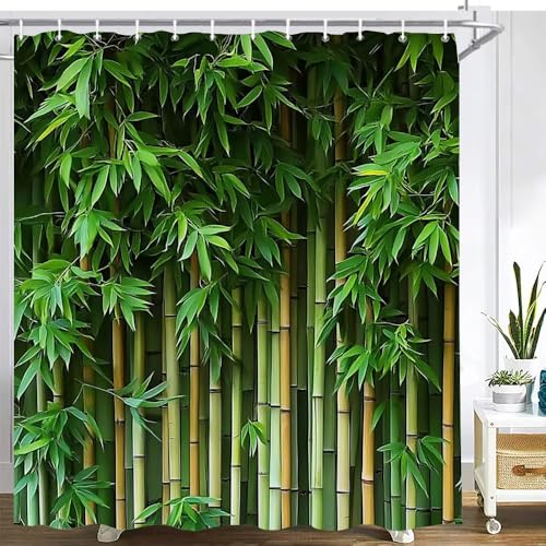 Rideau de douche en bambou vert 75x190 cm en tissu polyester - 2