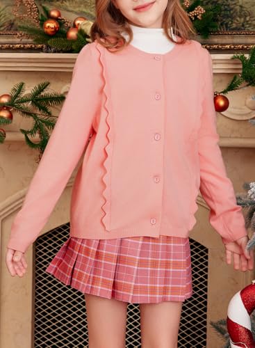 blibean Girls School Sweaters Uniforms Cardigan Kids Ruffles Tops Size 6-15 Years3