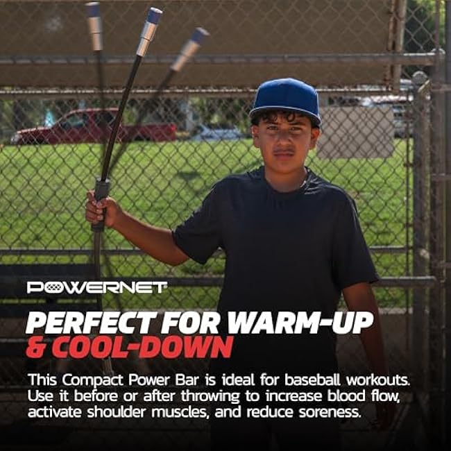 PowerNet Compact Power Bar, Weighted Tube with Interchangeable Weights, Strength Training Shoulder Rehabilitation Aid, Baseball Training Warm Up Cool Down, Increase Strength, Mobility & Flexibility