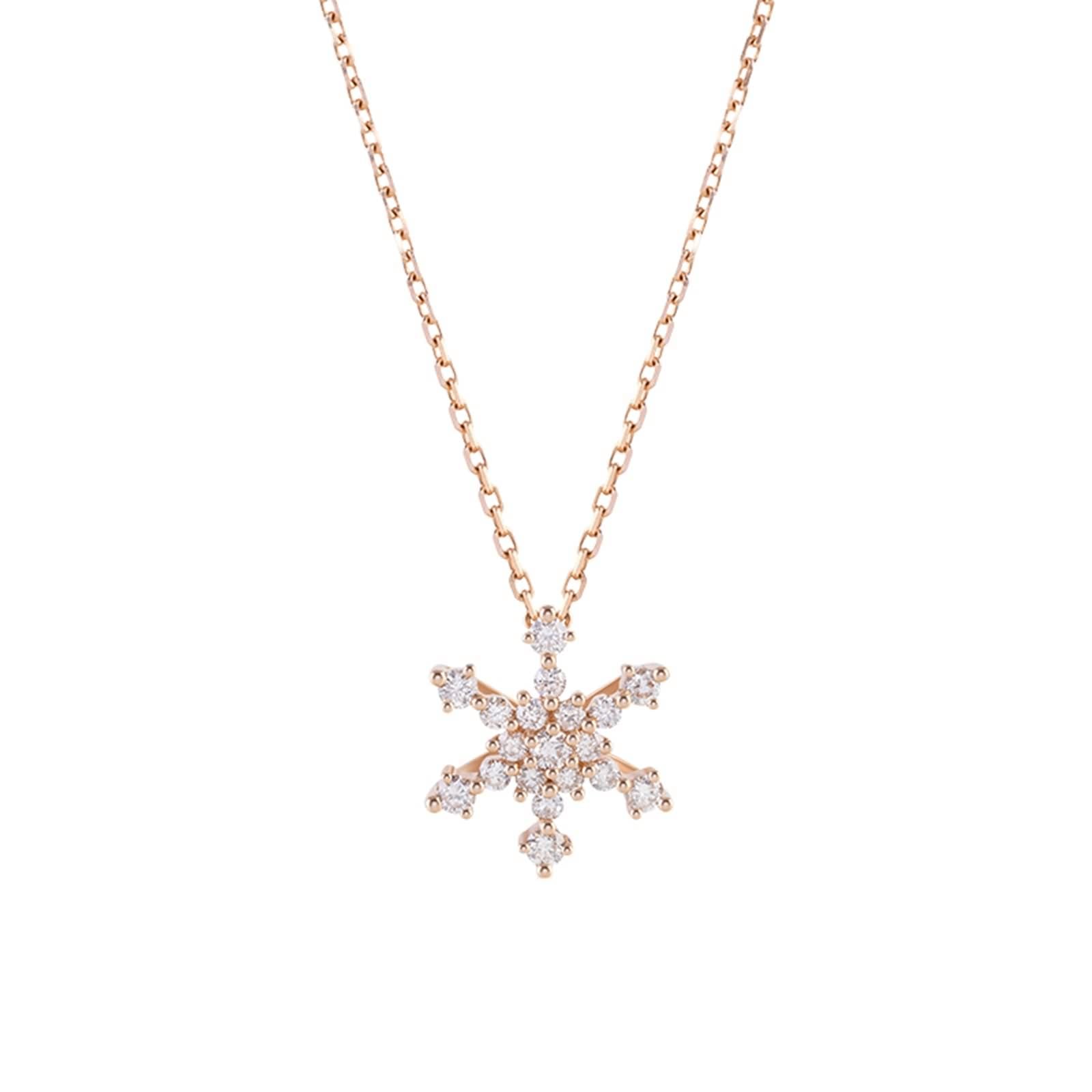 Collar con colgante para mujer, cadena de diamante, copo de nieve, oro rosa real de 9 K, 14 y 18 quilates