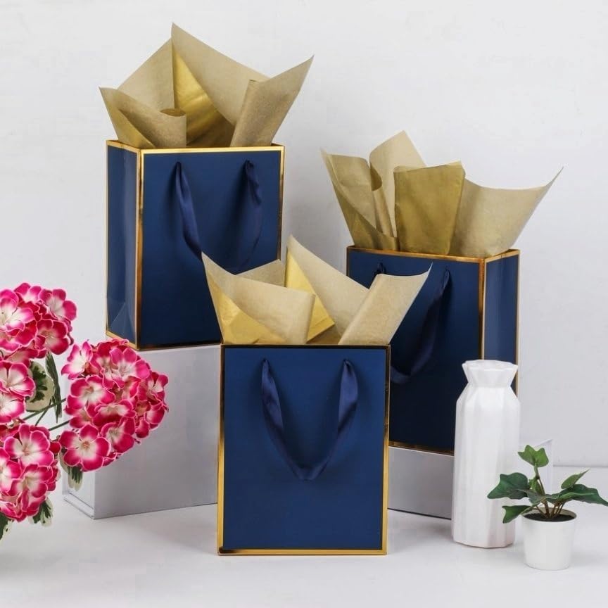 UoeRing 12 Pack Thank You Gift Bags with Handles 9.5x7.5x3.75 inch Gift Bags Medium Size Gift Bag with Tissue Paper and Card for Wedding Birthday Bridesmaid Holidays Mother's Day (Navy Blue) - Image 6