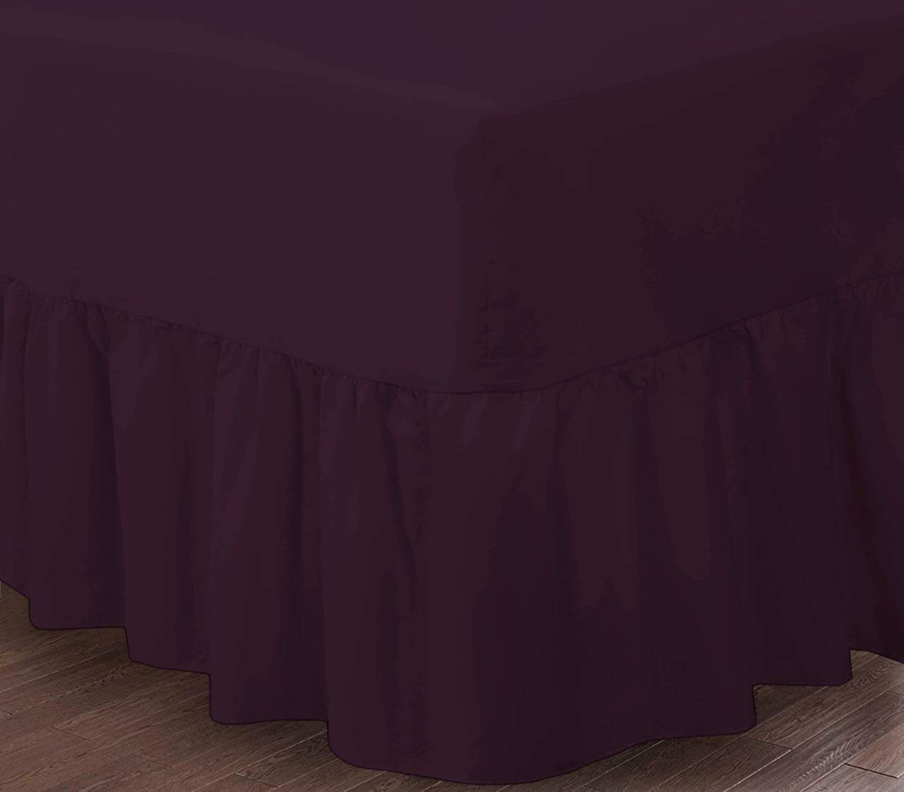 Luxury Plain Dyed Valance Fitted Bed Sheet Frilled Poly Cotton (Aubergine, Double)