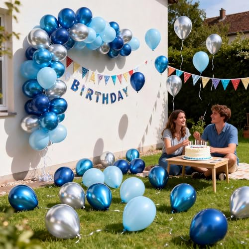 Image of Blue Silver Balloons, 60 Pirces Dark Navy Latex Confetti Balloon for Birthday Wedding Graduation Party