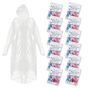 Disposable Rain Poncho – 12 Pack Waterproof Emergency Raincoats – Hood & Sleeves – Men & Women