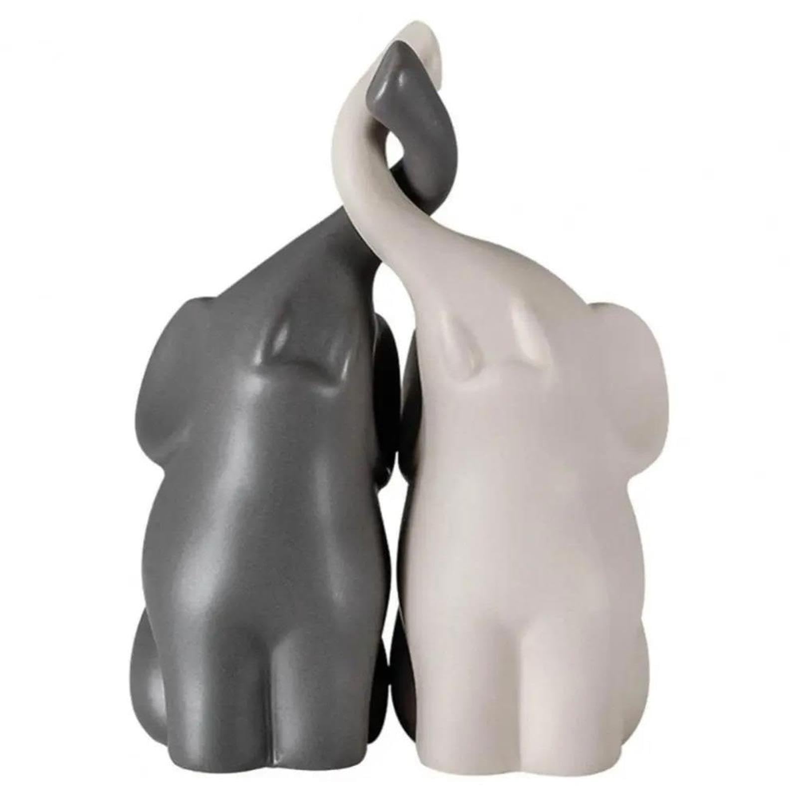 2 Pezzi Di Coppia Di Animali In Ceramica Con Elefante