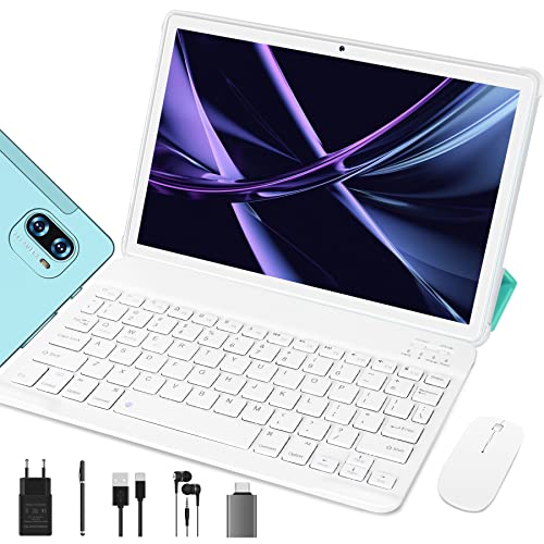 Tablette Tactile avec 5G WiFi, 8 cores 2.0 Ghz Android 11 Tablette 10 Pouces, 4 Go RAM + 64 Go ROM (TF 4 - 512 Go), Bluetooth 5.0, 8000mAh, 5MP+8MP, Tablette 2 en 1 avec Clavier, Souris, Vert Glace