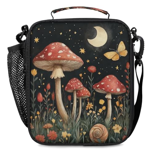 Lunch Box for Boys Girls - Reusable Insulated Lunch Bags for Kids - Mushroom Moon Large Capacity Cooler Back to School Lunch Thermal Meal Tote Kit