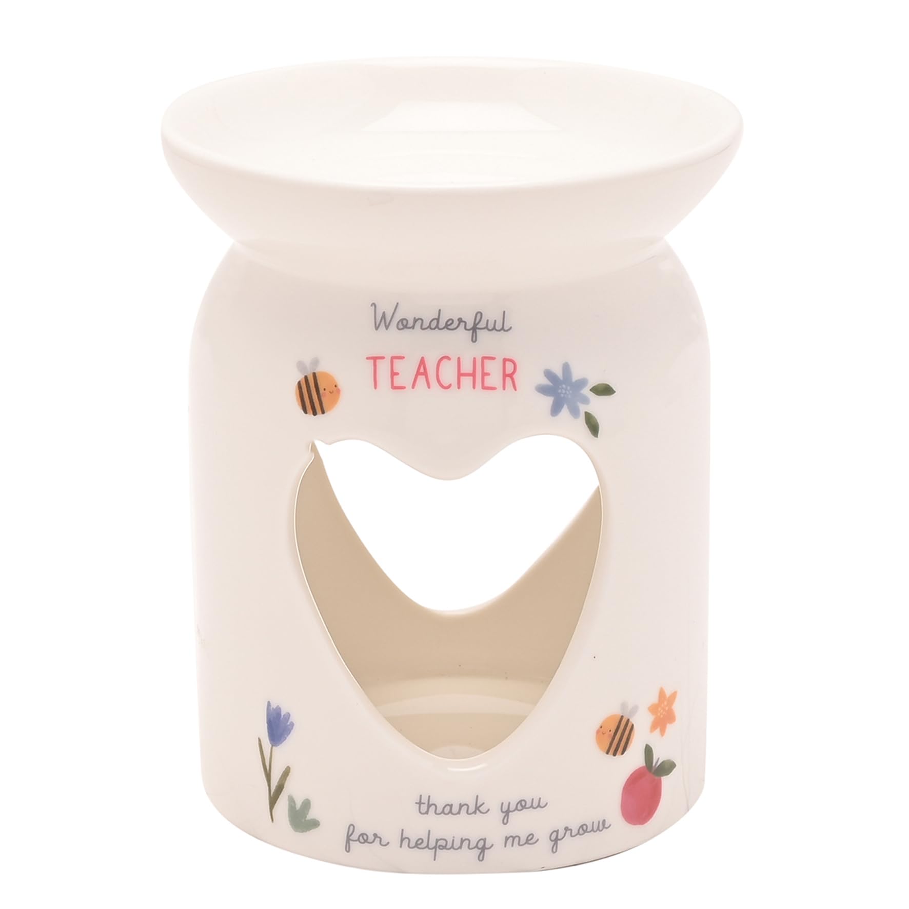 Widdop And Co White Love Life - Wax Melt Ceramic Burner - Teacher - End Of School, Holiday & Birthday Gifting & Homeware - Floral & Bee Detailing - H: 11Cm X W: 8Cm.