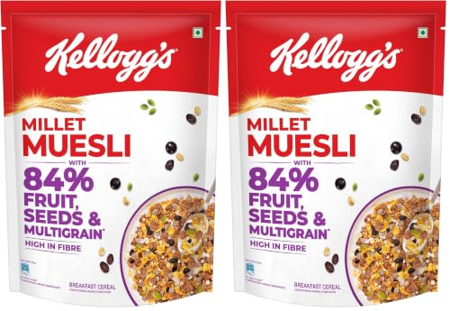 Image of Kellogg's Millet Muesli with 84% Fruit, Seed & Multigrain| Power Breakfast | No Maida No Palm Oil | India's No 1 Muesli | 500g (Pack of 2)