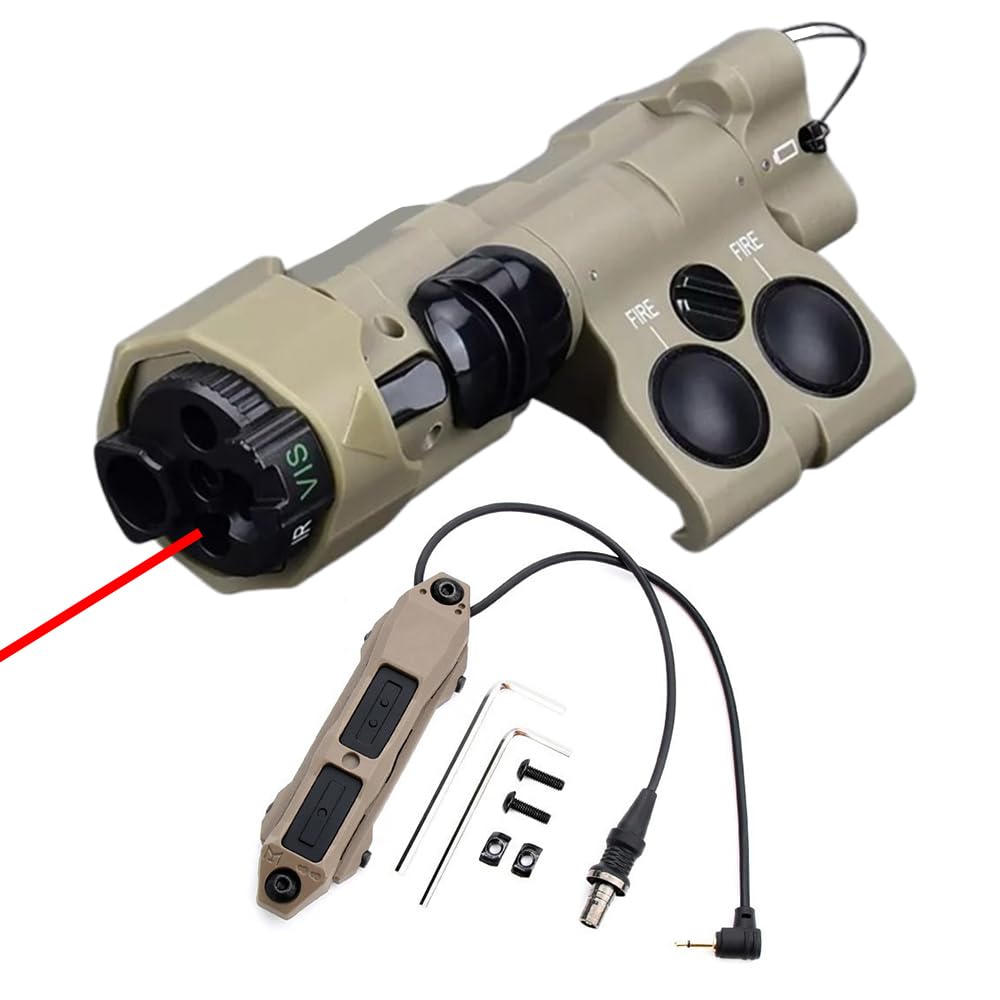 Nylon MW C1+ Box Aiming Laser Sight(with Red/Green/Blue Laser+IR Laser+IR Fill Light + 220 Lumens LED Flashlight), & Ne Dual Wire Modular Remote Pressure Switch(SF+2.5) Combo,Tan