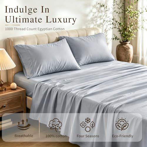 Image of MEISHANG 1000TC Egyptian Cotton Sheets Queen, 16 inch Deep Pocket | 1000TC Egyptian Cotton Sheets, Sateen Weave, Ultra Soft & Breathable, OEKO-TEX Certified