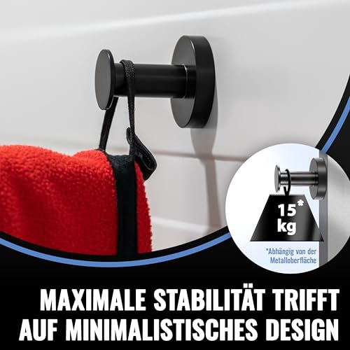 POPPSTAR Runde Magnethaken schwarz matt - Set mit 4 Neodym Haken-Magneten extra stark, verwendbar als magnetische Kleiderhaken, Handtuchhalter, Geschirrtuchhalter