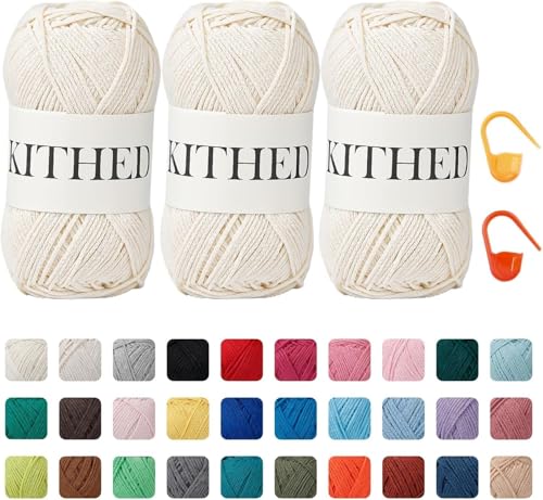 Image of Cotton Yarn，10.5oz，526yard，3 Pack ，Soft Yarn for Crocheting and Knitting (71 Ecru)