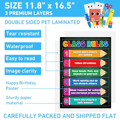 Image of GMEMNOV Classroom Rules Poster - Motivational Inspirational Posters for Classroom Laminated Class Rules Poster Chart for Elementary Middle School Back to School Decorations Teacher Supplies