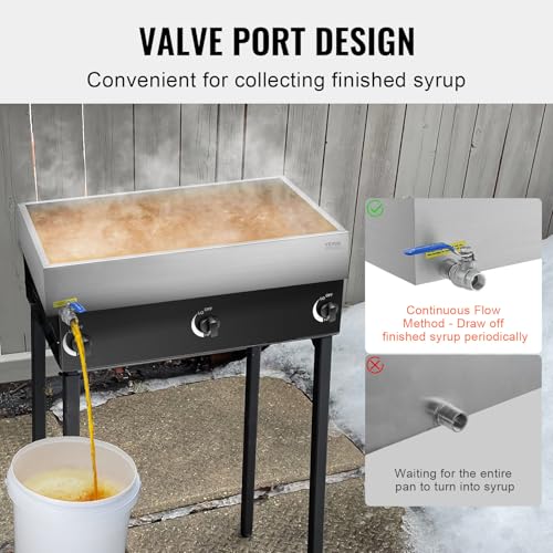 Image of VEVOR Maple Syrup Evaporator Pan, 22.4 Gal, 30 x 24 x 6 Inch Maple Syrup, 304 Stainless Steel Maple Syrup Pan, Evaporator Pan with 1 Valve and 3 Heating Methods, for Home, Outdoor