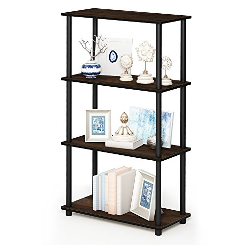 Image of Furinno Turn-N-Tube 4-Tier Multipurpose Shelf Display Rack, Round Tubes, Columbia Walnut /Black