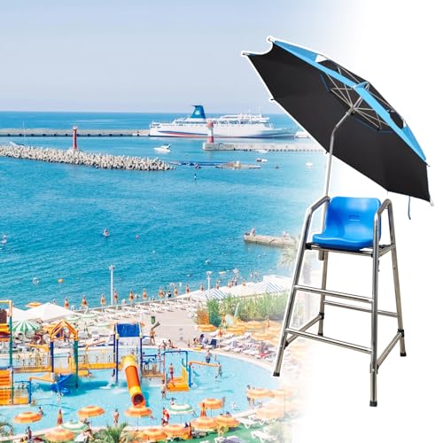 Kunovo Detachable Pool Life Guard Chairs, Stainless Steel Outdoor Referee Observation Seat with Parasol, Lifeguard\'s Stand Chair for Beach ï¼† Waterpark(120cm (47.2\"))