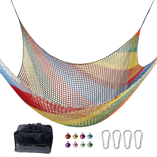 HYEIOL Climbing Net,3m x 3m Double-Layer Heavy-Duty Playground Safety Climbing Frame Net for Playground Treehouse Backyard​​ Outdoor Adventures (Colorful)