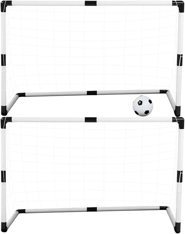 2pcs Set Portable Indoor Outdoor Sports Children Soccer Goal Football Net Game ToyWhite Soccer Goal Football Can Ability Exercise Growth Children's Joy Increase The Ability