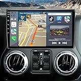 Car Radio Replacement for Jeep Wrangler JK 2007-2018: Upgrade 10.2 Inch Touchscreen Stereo with Wireless CarPlay Android Auto - Android 14 Head Unit GPS Navigation Bluetooth 2GB+32GB