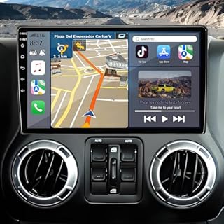 Car Radio Replacement for Jeep Wrangler JK 2007-2018: Upgrade 10.2 Inch Touchscreen Stereo with Wireless CarPlay Android Auto - Android 14 Head Unit GPS Navigation Bluetooth 2GB+32GB