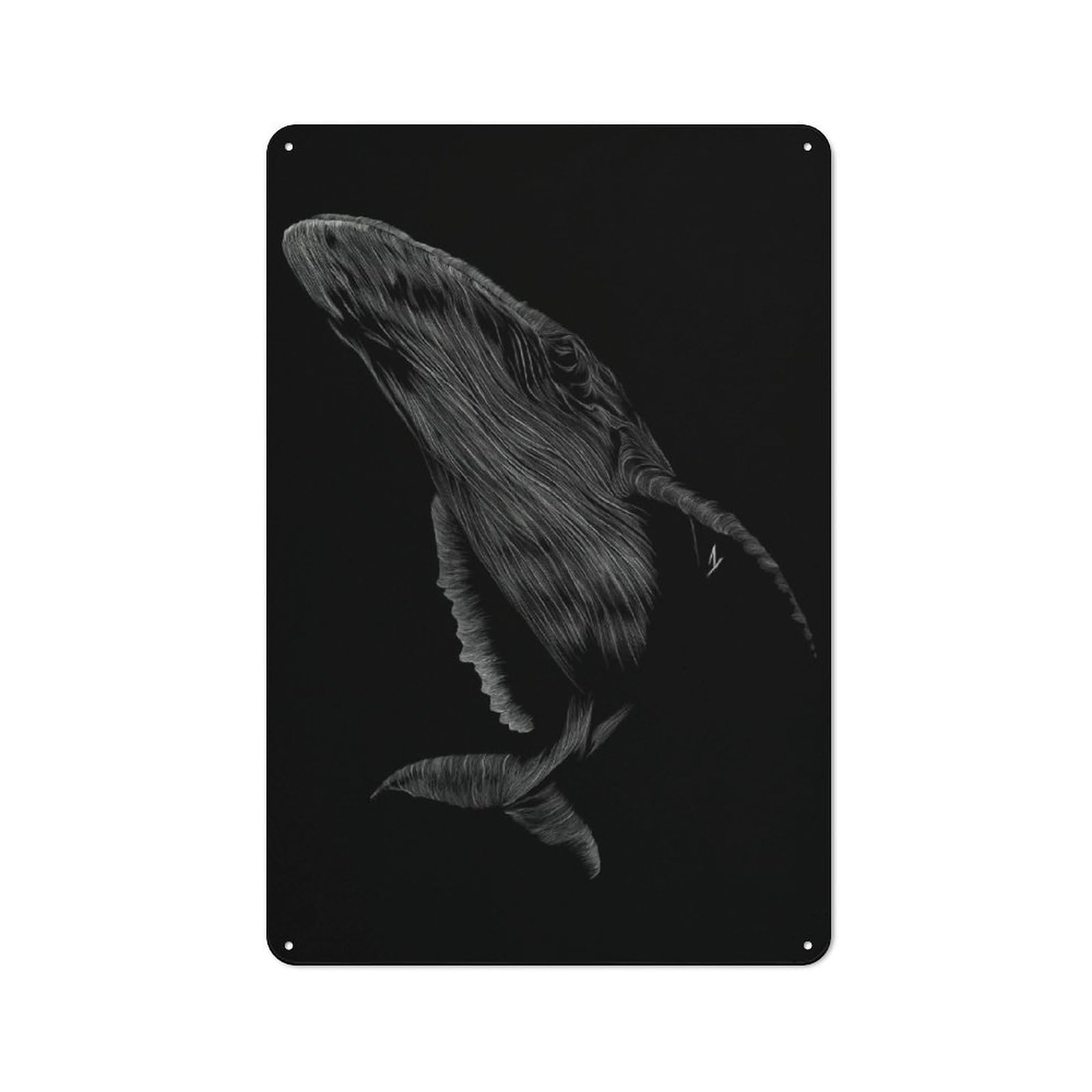 Metal Plaque 30x20cm with 004 Whale for Hallway Wall, Retro Decor, for Themed Interiors in Hallways And Entrance Areas