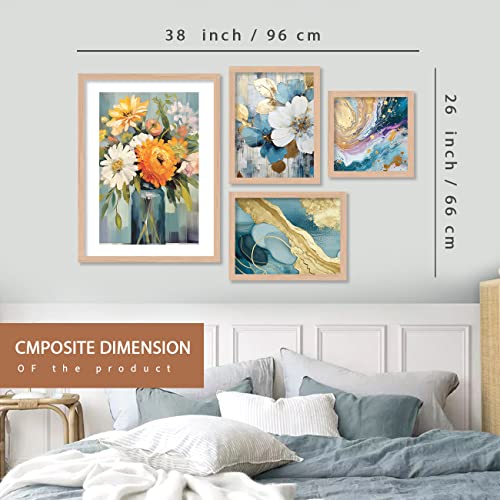 Image of kotart Aesthetic Modern Wall Decor Paintings with Frame for Home Decoration - Painting for Living Room Bedroom - Painting for Wall Decoration (14 x 18 inch) Set of 4 (Classic Wall Painting, 14)