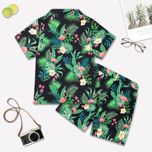 Image of Weixinbuy Boys Summer Outfits Short Sleeve Hawaiian Shirt and Shorts Vacation Set for Kids Summer Clothes Set