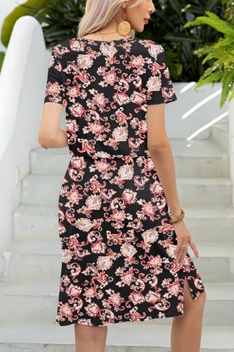 Image of levaca Womens Summer Casual Dress Belly Drawstring Beach Coverup Short Sleeve 2025 Outfit Midi Sundress with Pockets