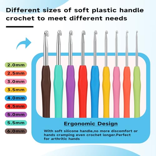 Image of Mayboos 9 Sizes Crochet Hook Set 2.0mm~6.0mm 34 Pack Crochet Hooks | Knitting Needles with Ergonomic Handles Crochet Kit for Beginners with for Crocheters Beginners